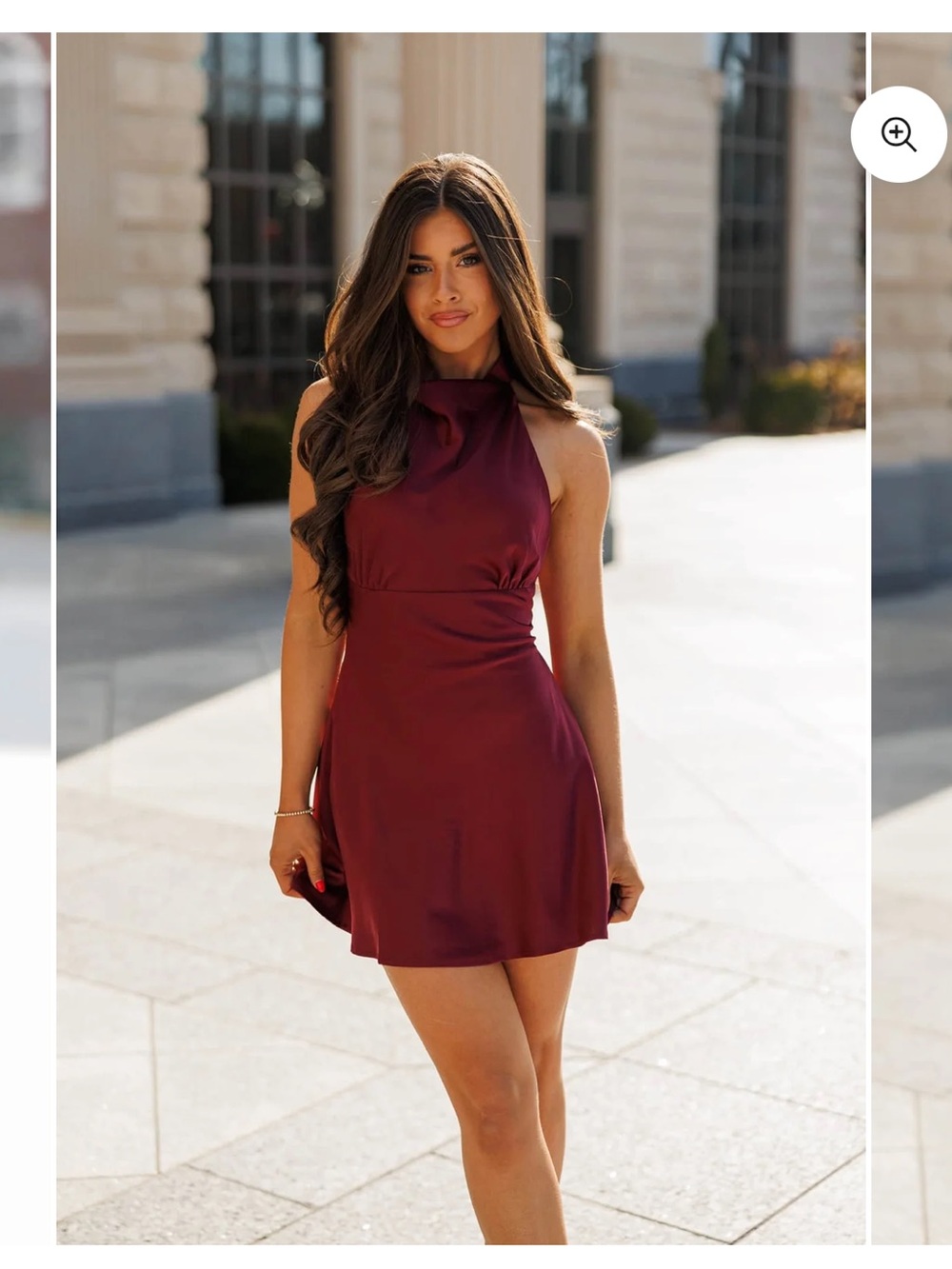 Satin Halter Mini Dress in Burgundy